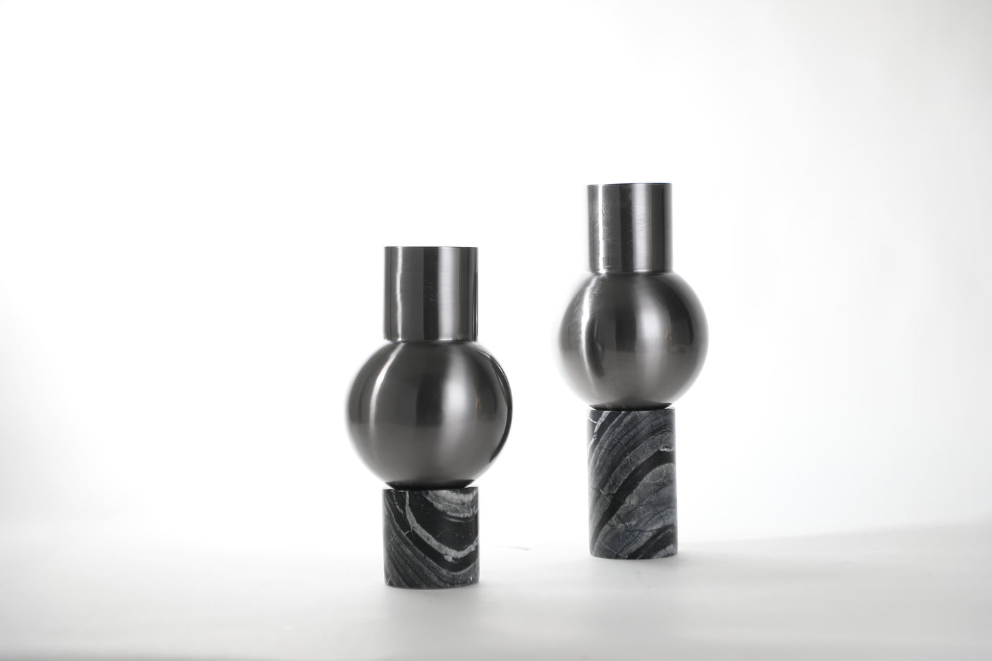 Silver & Black Marble & Stainless Steel Vase