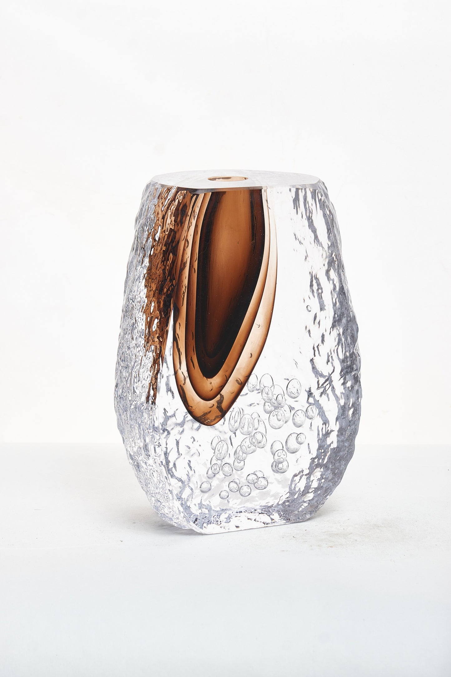 Brown Hand-Made Oval Glass Vase