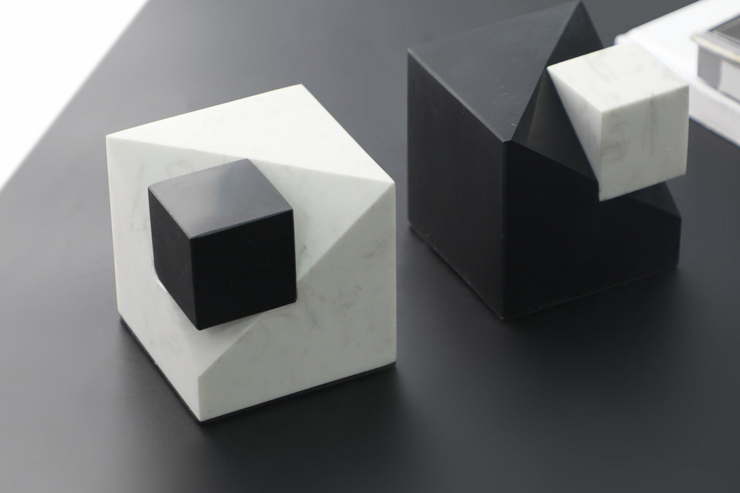 Black Marble Cube Sculpture