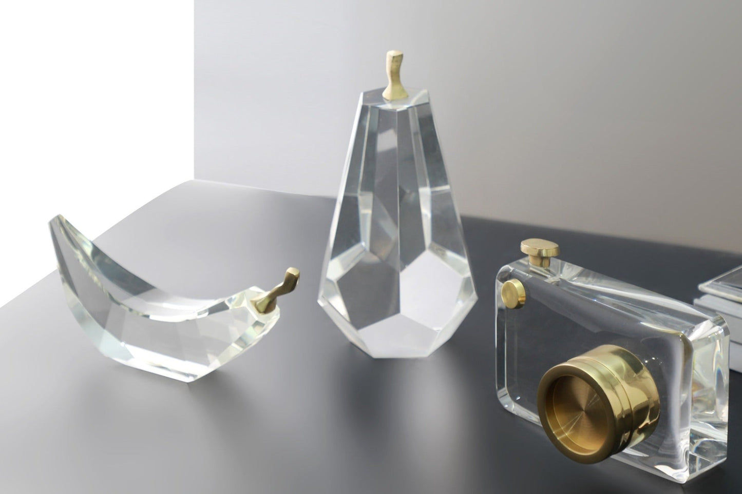 Clear Crystal & Brass Pear Sculpture