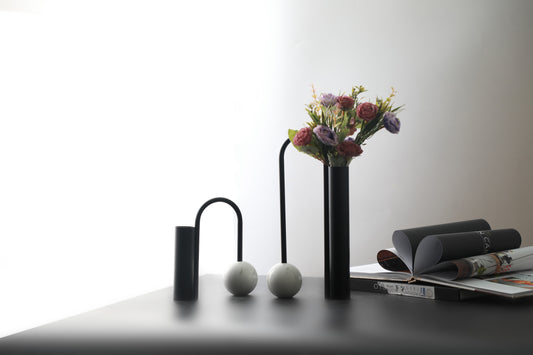 Black & White Marble & Iron Vase