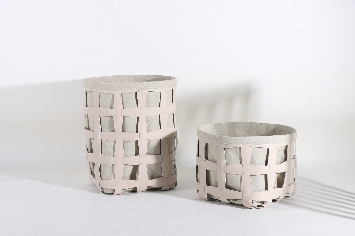 BEIGE MICRO-FIBER EATER & FABRIC FABRIC BASKET
