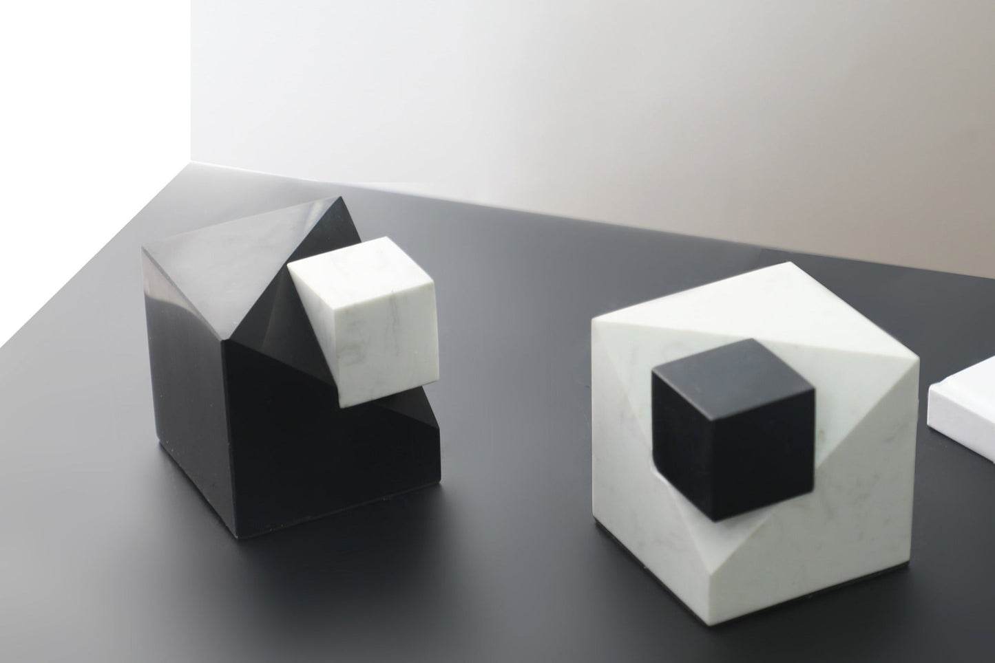 Black Marble Cube Sculpture