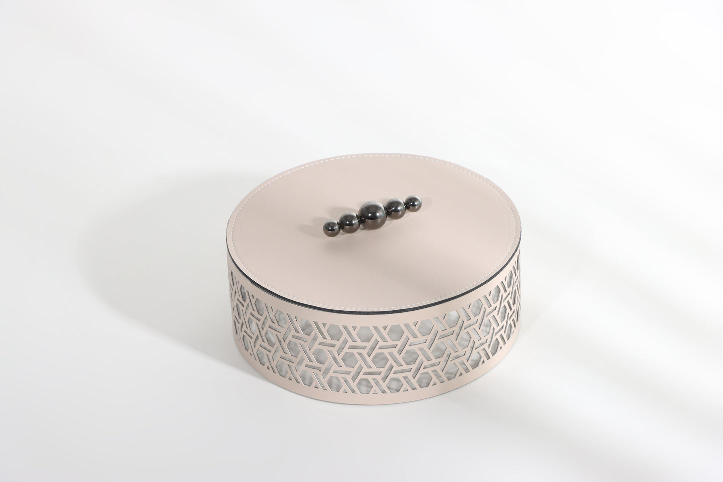 Milk White Micro-Fiber Leather & S/S Steel & Acrylic Storage Box