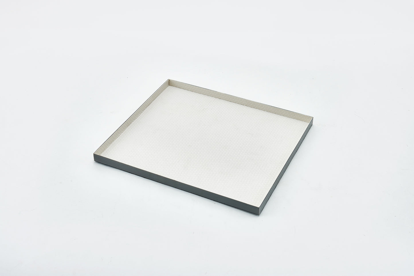 Beige & Brushed Gun Metal Pu Leather & S/S Steel Rectangular Tray