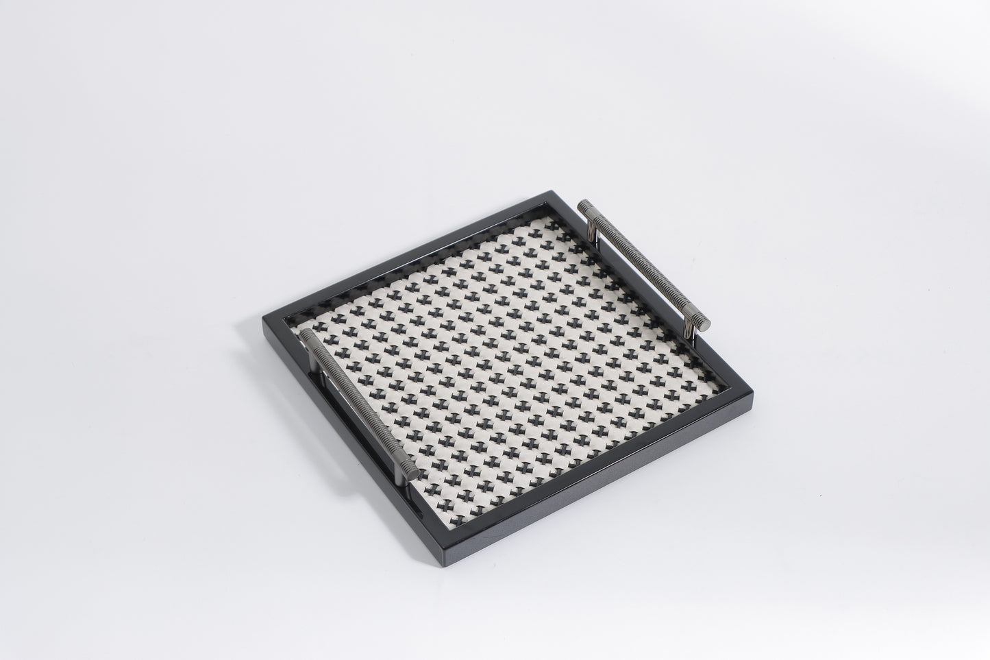 Milk White & Black & Gun Metal Faux Suede & Mdf & Alloy Hand-Weaving Tray