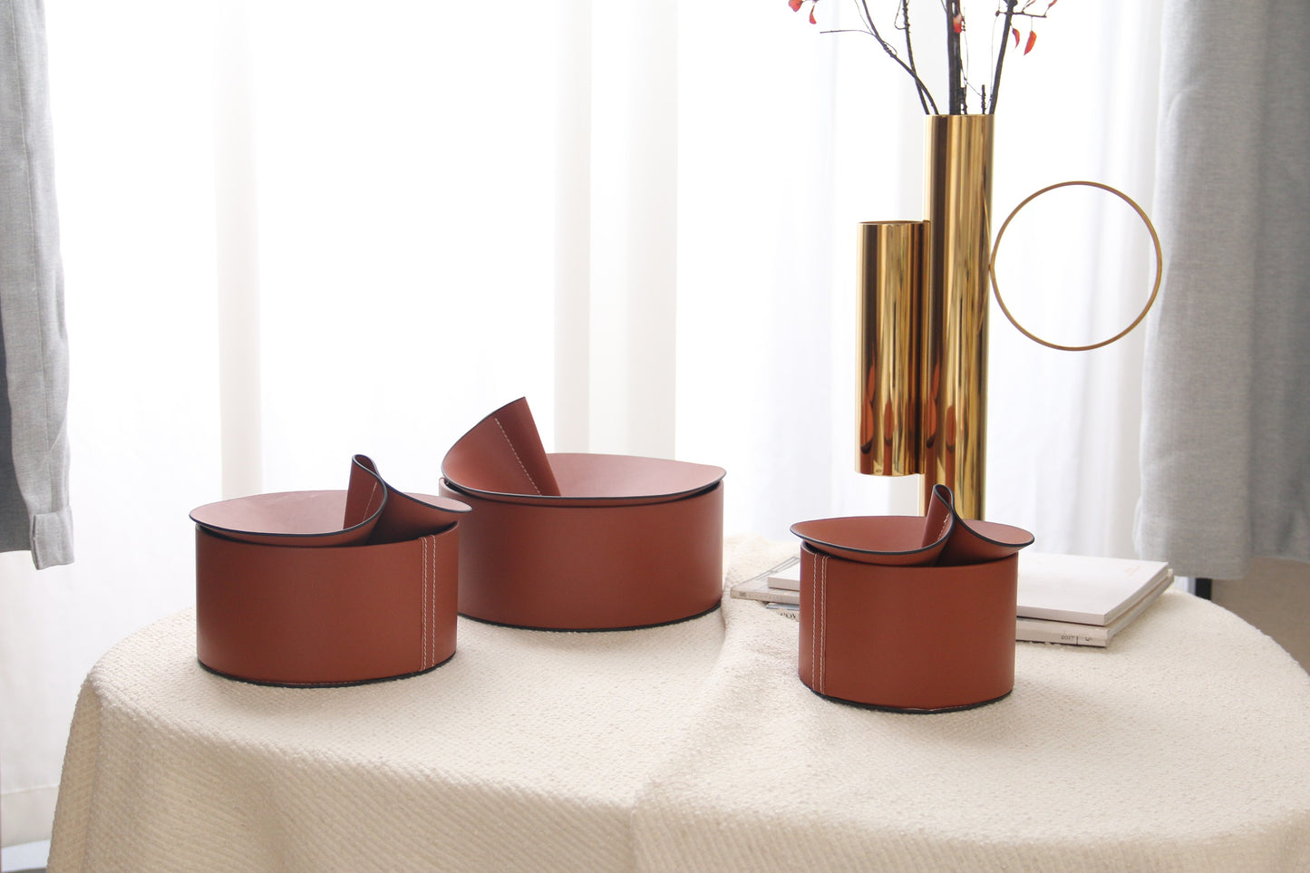 BROWN MICRO-FIBER LEATHER & PVC STORAGE BOX