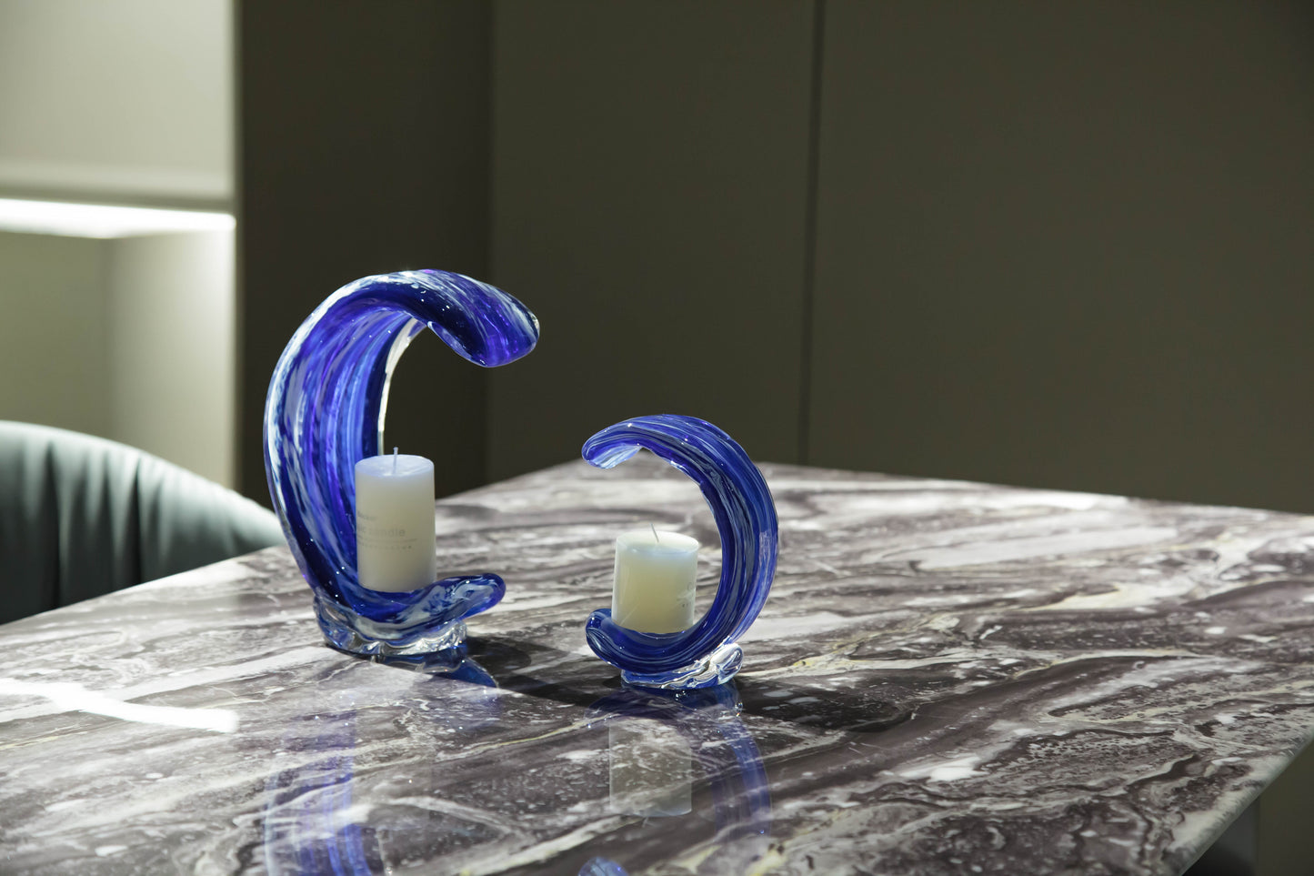 Blue Glass Candle Holder Sculpture
