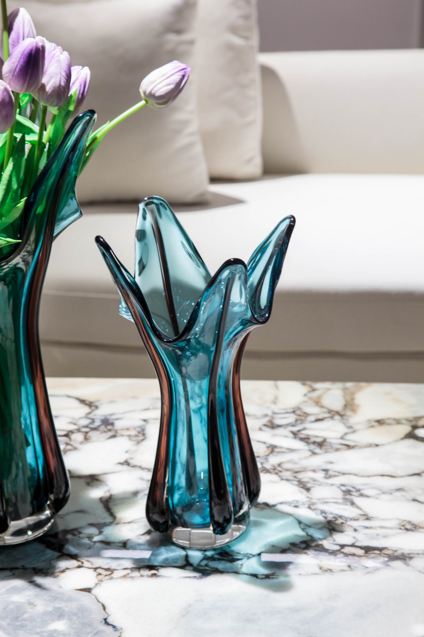 Lake Blue Wavy Glass Vase