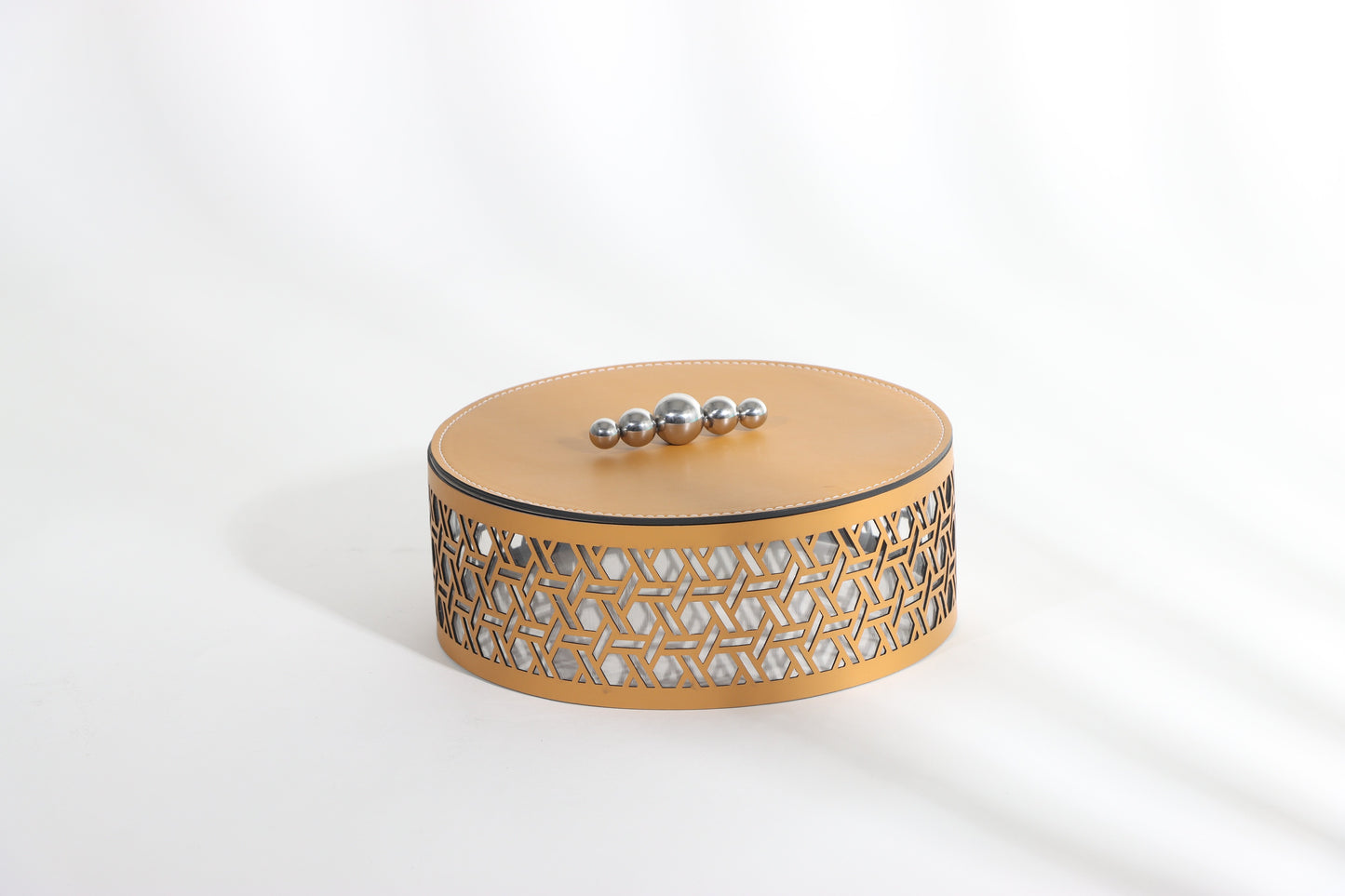 Light Orange Micro-Fiber Leather & S/S Steel & Acrylic Storage Box