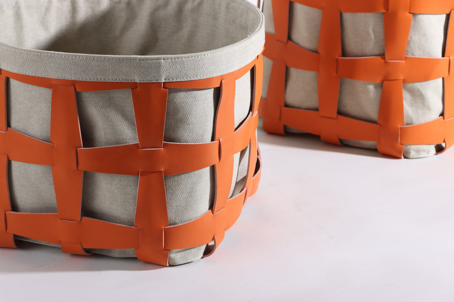 Beige & Orange Micro-Fiber Eater & Fabric Basket