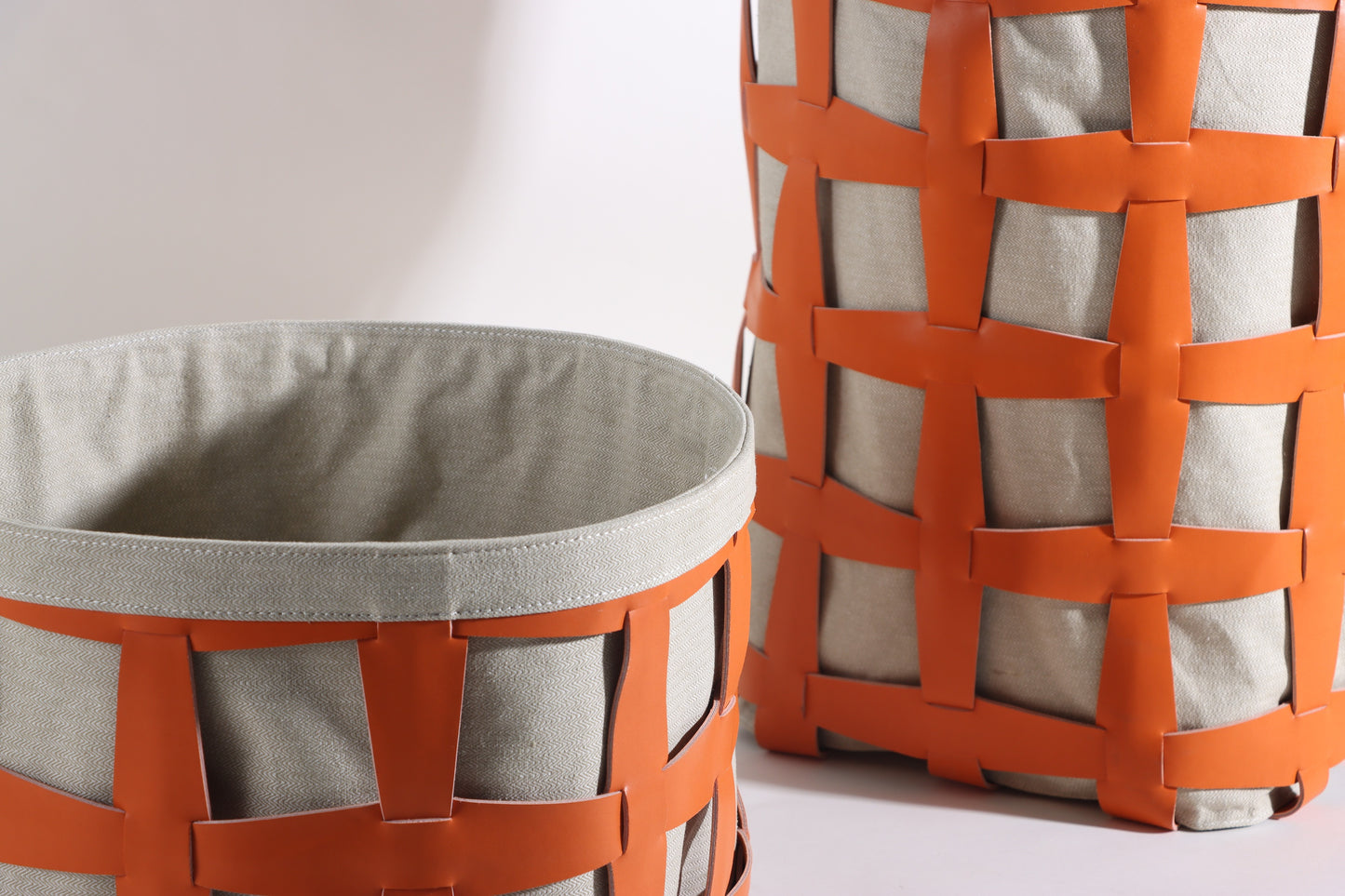 Beige & Orange Micro-Fiber Eater & Fabric Basket