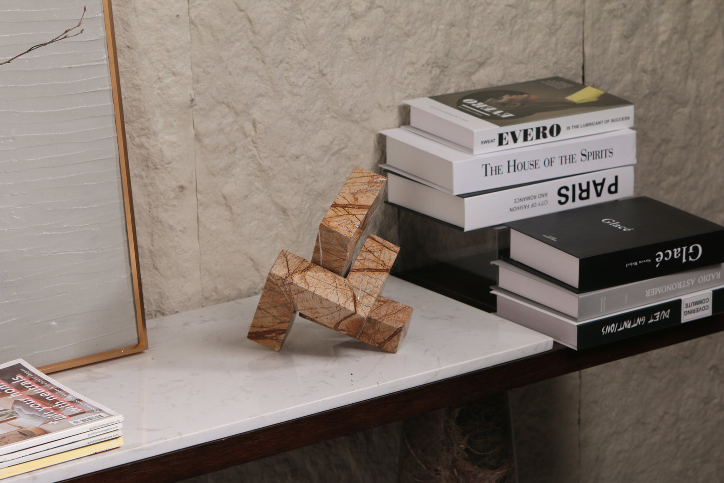 Brown Geometric Interlocking Marble Sculpture