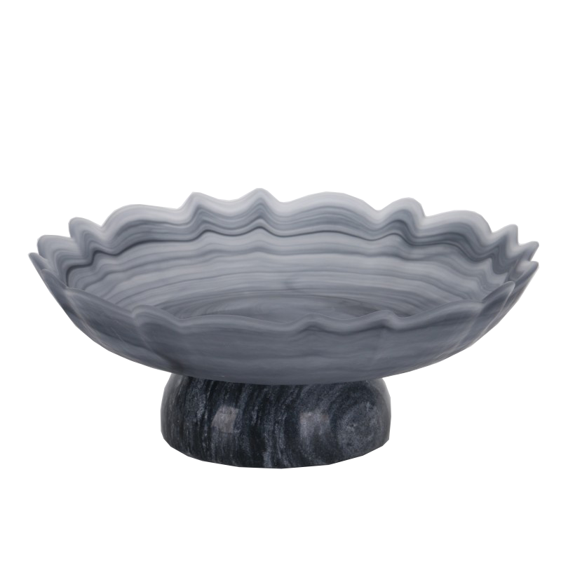 Grey Round Waved Marble & Glass Tray