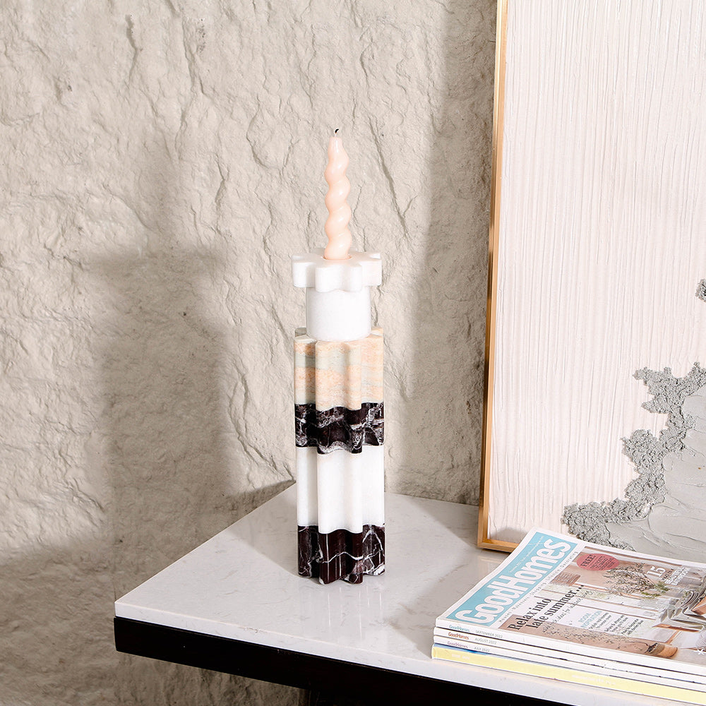 White & Brown Marble Candle Holder