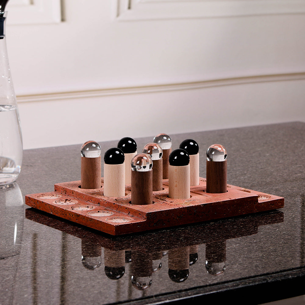 Red Marble & Wood & Crystal Chessboard