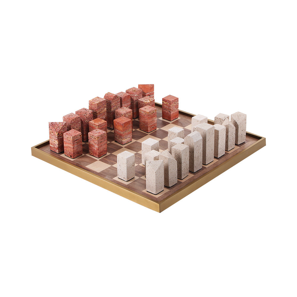 Red & Beige S/s Steel & Wood & Marble Chessboard