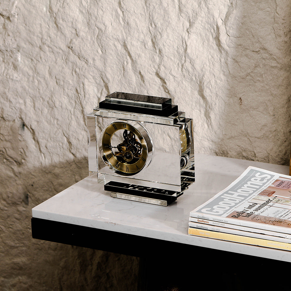 Clear Crystal & Metal Rectangle Desktop Clock