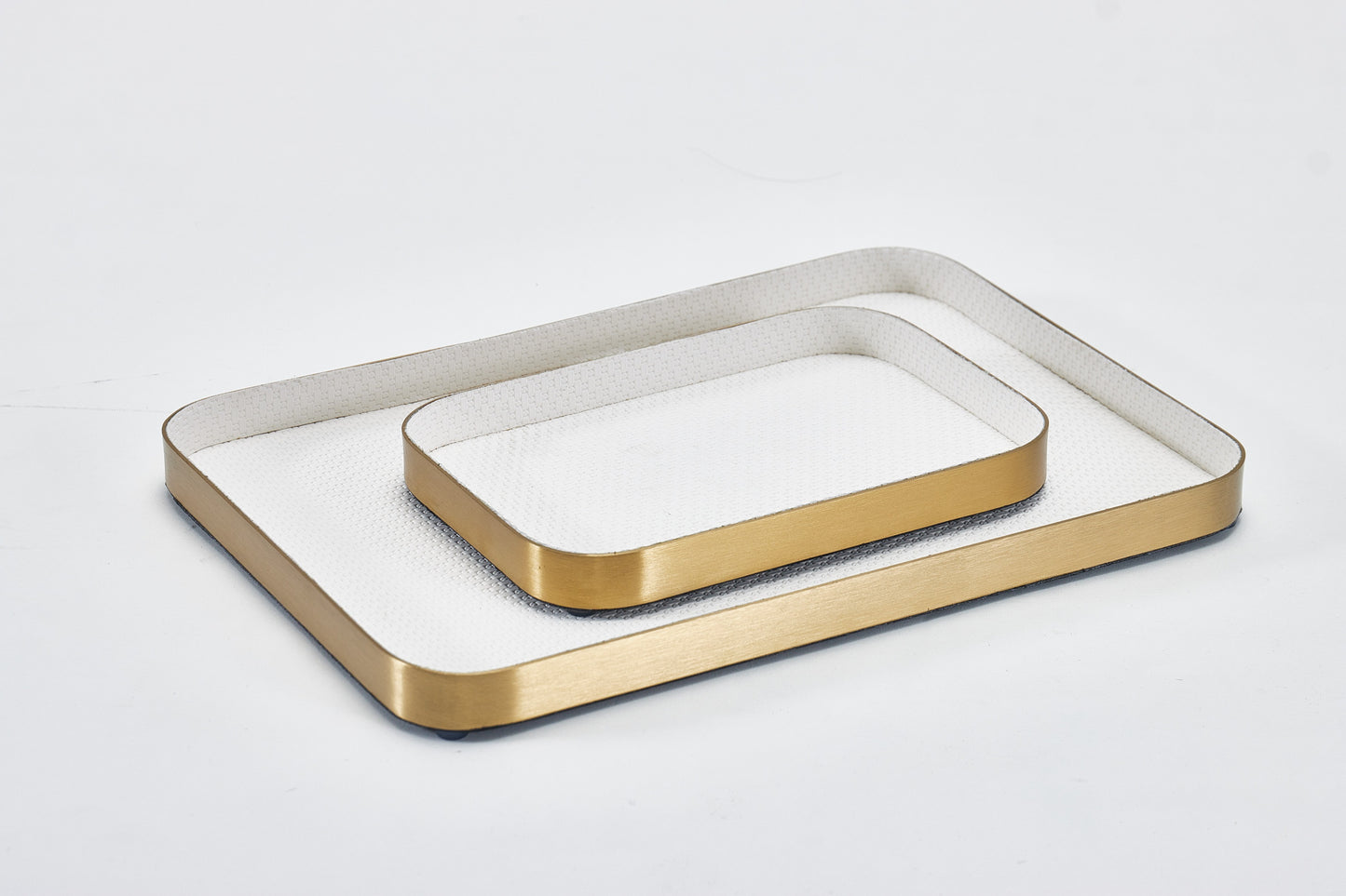 Milk White & Gold S/S Steel & Pu Leather Tray