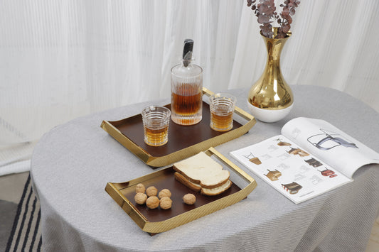Brown S/S Steel & Mdf Serving Tray