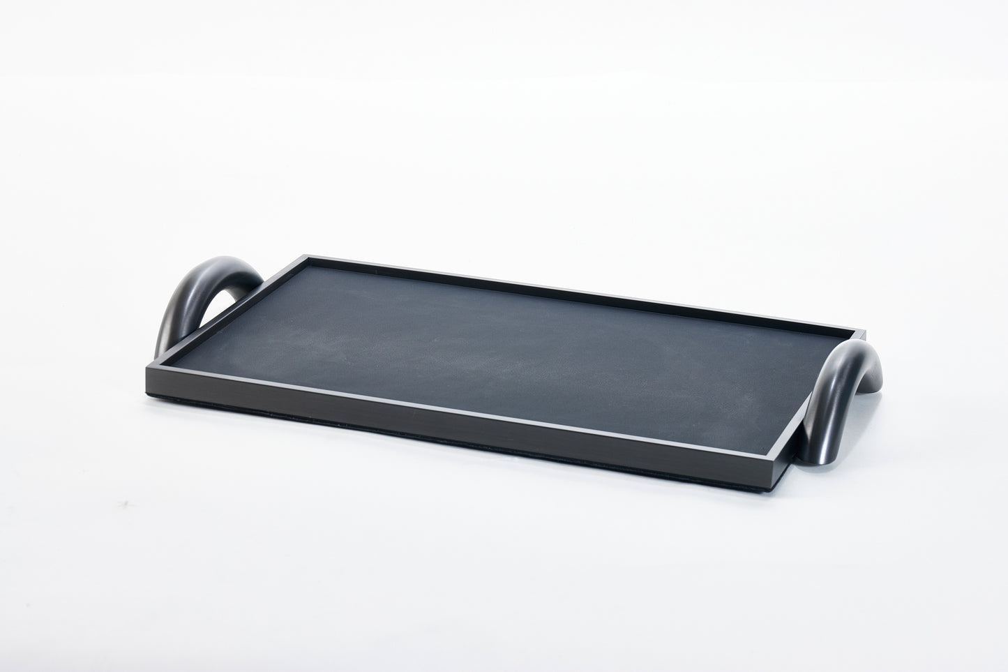 Black & Brushed Gun Metal Pu Leather & S/S Steel Decorative Leather Tray
