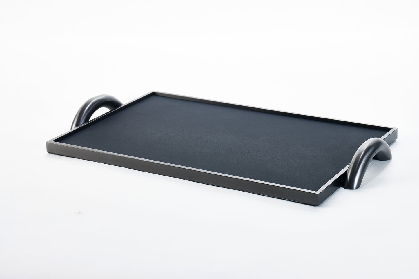 Black & Brushed Gun Metal Pu Leather & S/S Steel Decorative Leather Tray