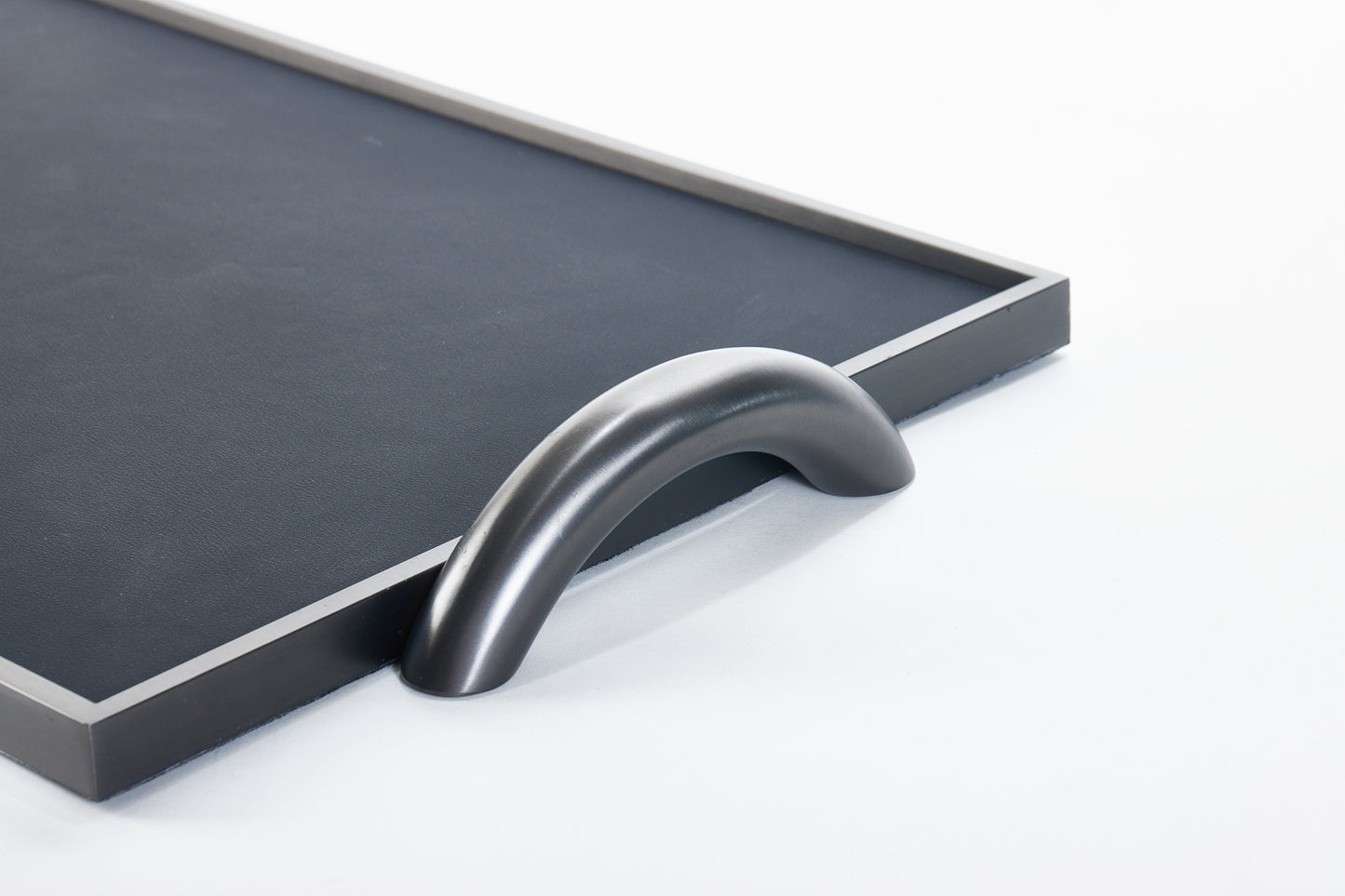 Black & Brushed Gun Metal Pu Leather & S/S Steel Decorative Leather Tray