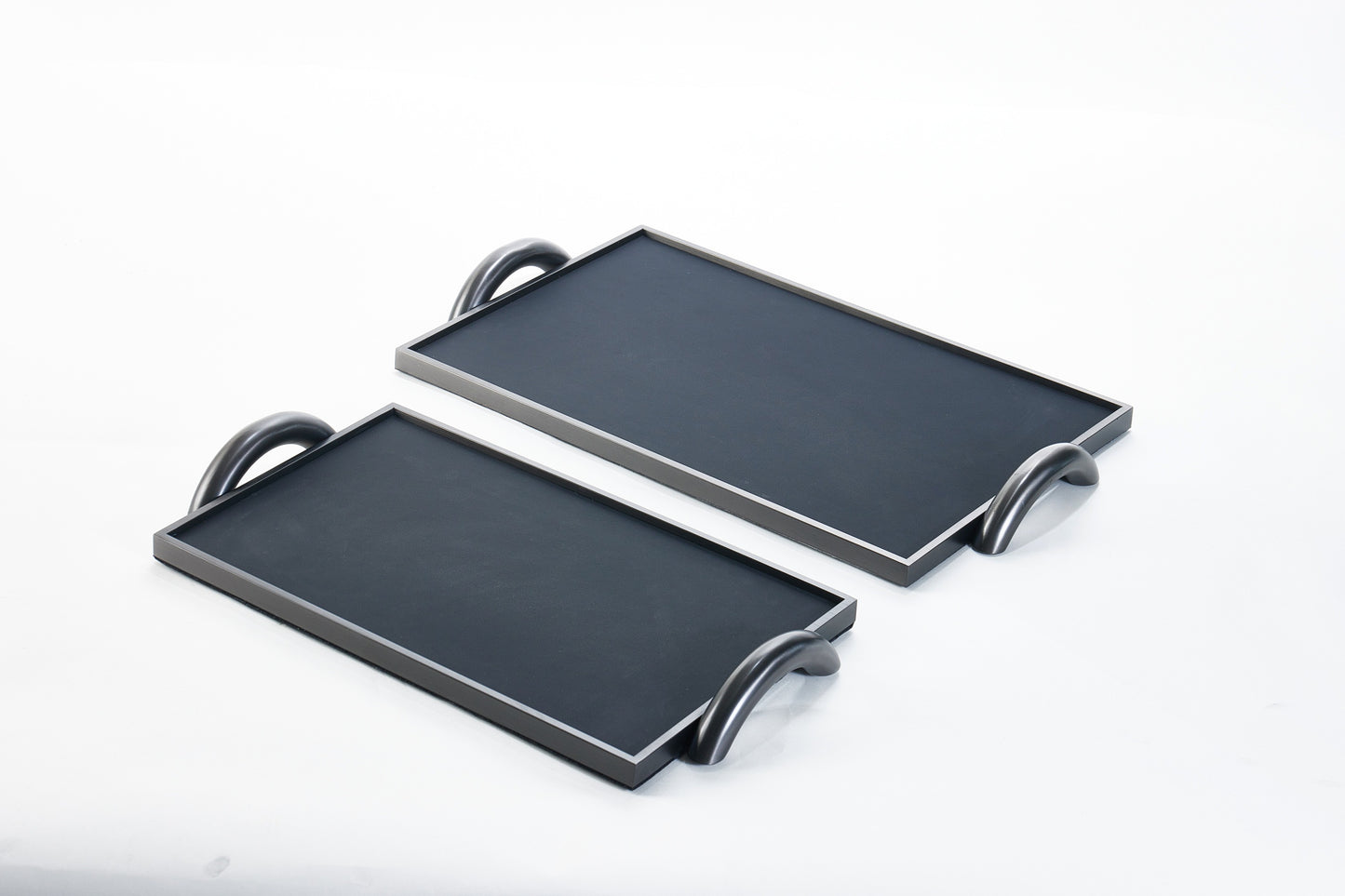 Black & Brushed Gun Metal Pu Leather & S/S Steel Decorative Leather Tray