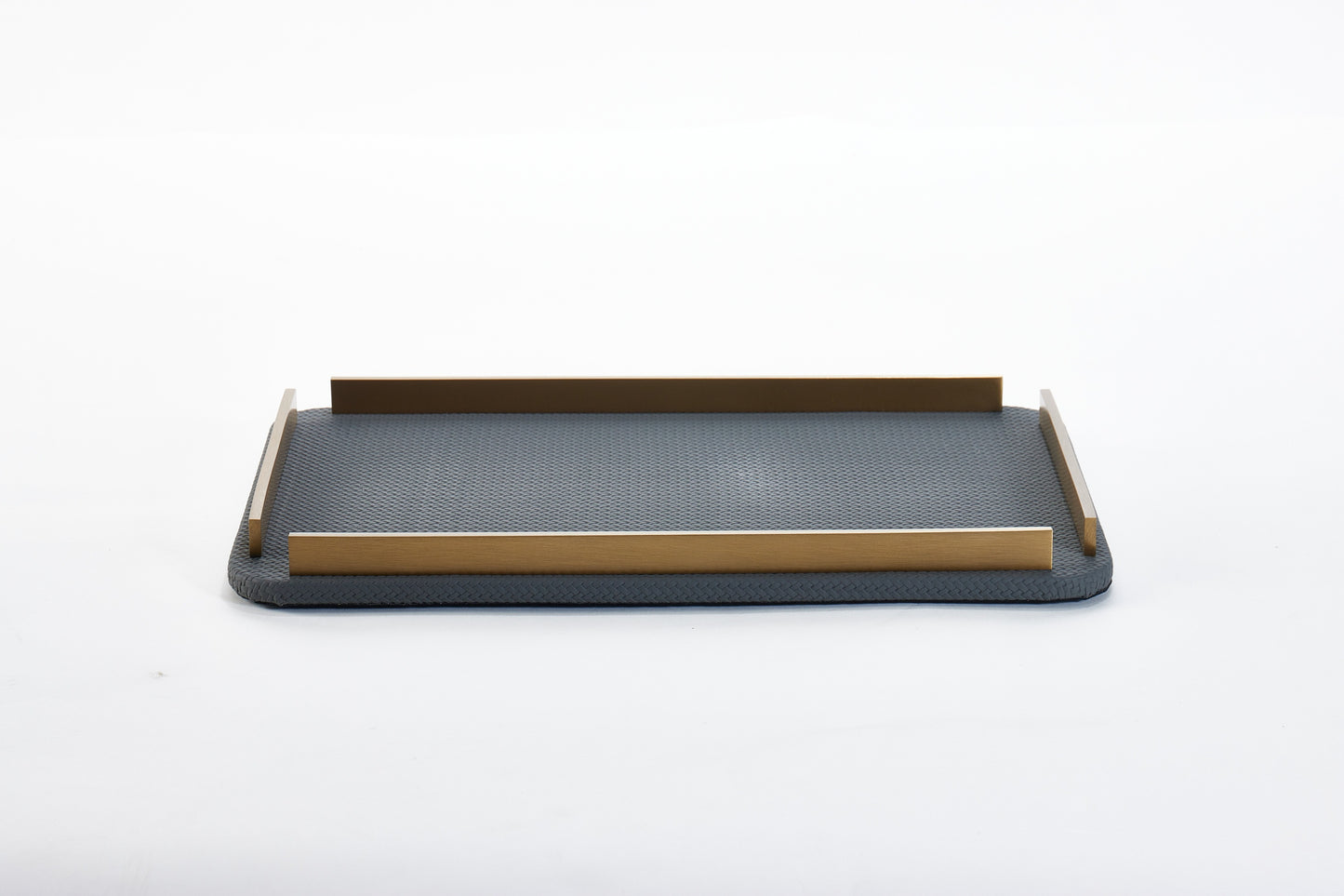 Dark Grey & Brushed Gold Pu Leather & S/S Steel Rectangular Decorative Tray