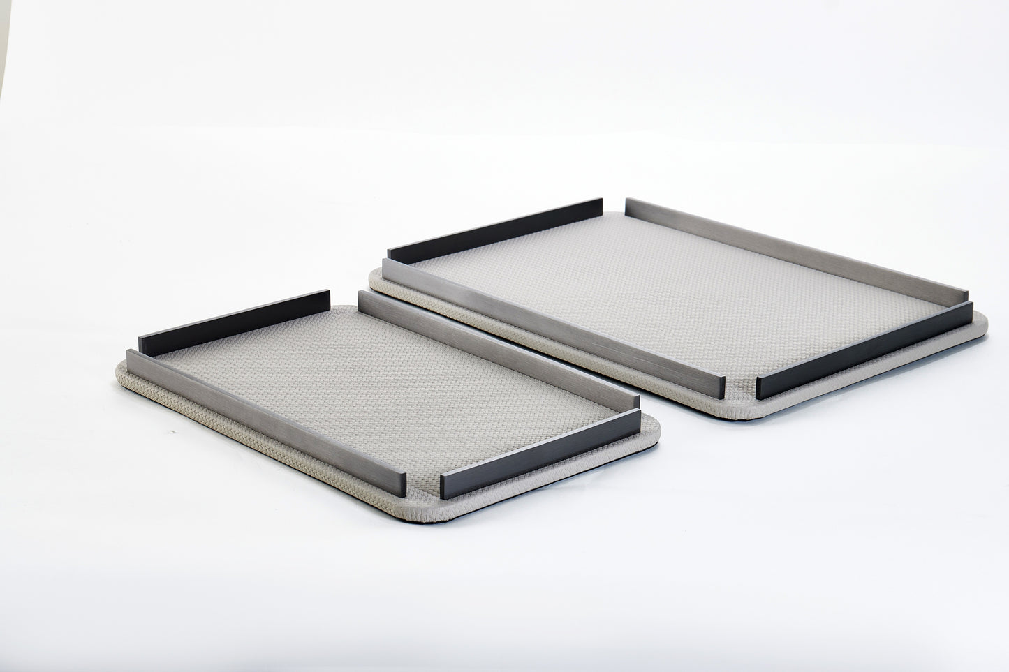 Dark Grey & Brushed Gun Metal Pu Leather & S/S Steel Rectangular Decorative Tray