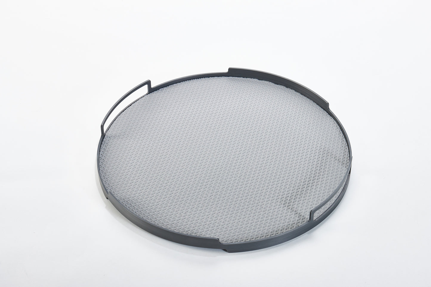 Light Grey & Gun Metal Pu Leather & S/S Steel Round Tray