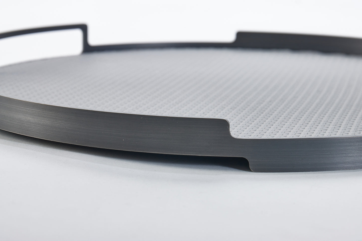 Light Grey & Gun Metal Pu Leather & S/S Steel Round Tray