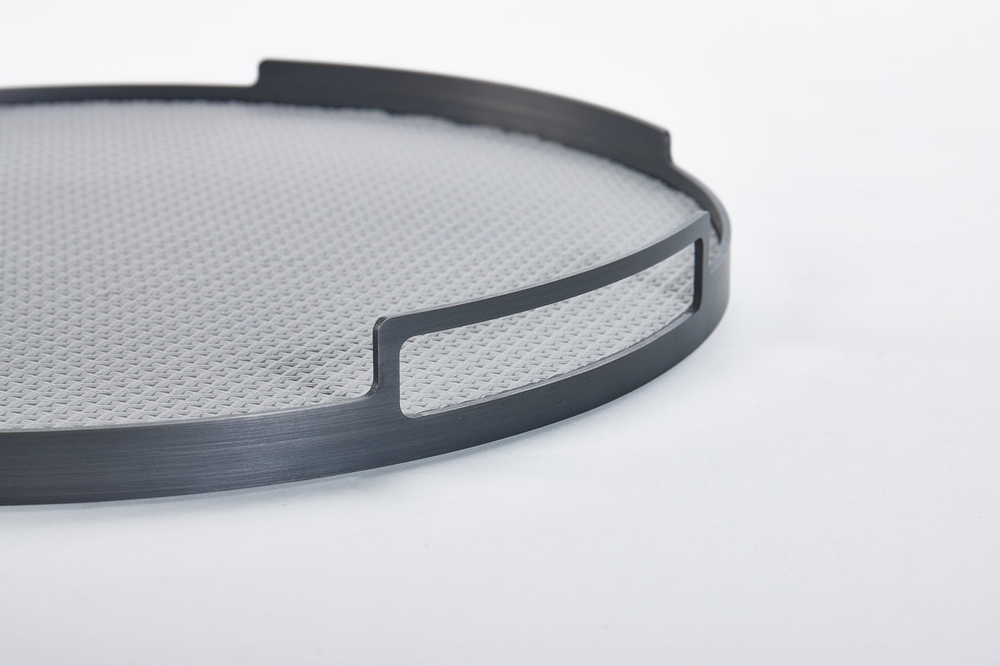 Light Grey & Gun Metal Pu Leather & S/S Steel Round Tray