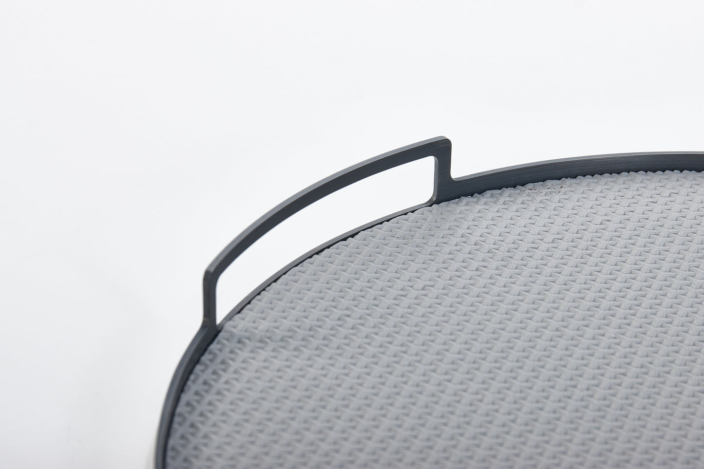 Light Grey & Gun Metal Pu Leather & S/S Steel Round Tray