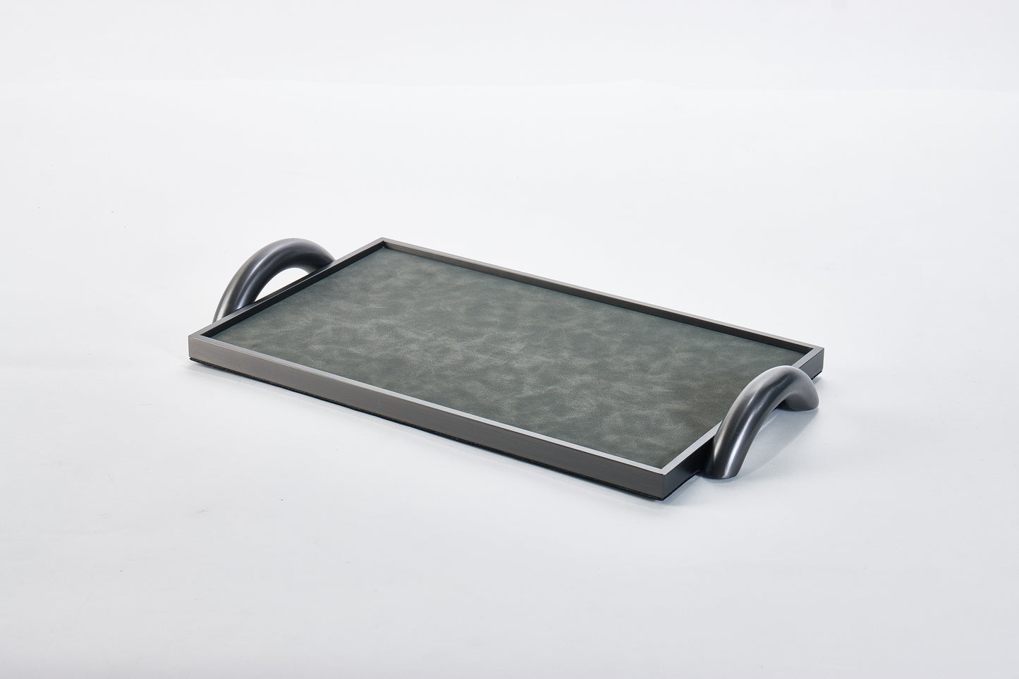 Light Grey & Brushed Gun Metal Pu Leather & S/S Steel Decorative Leather Tray