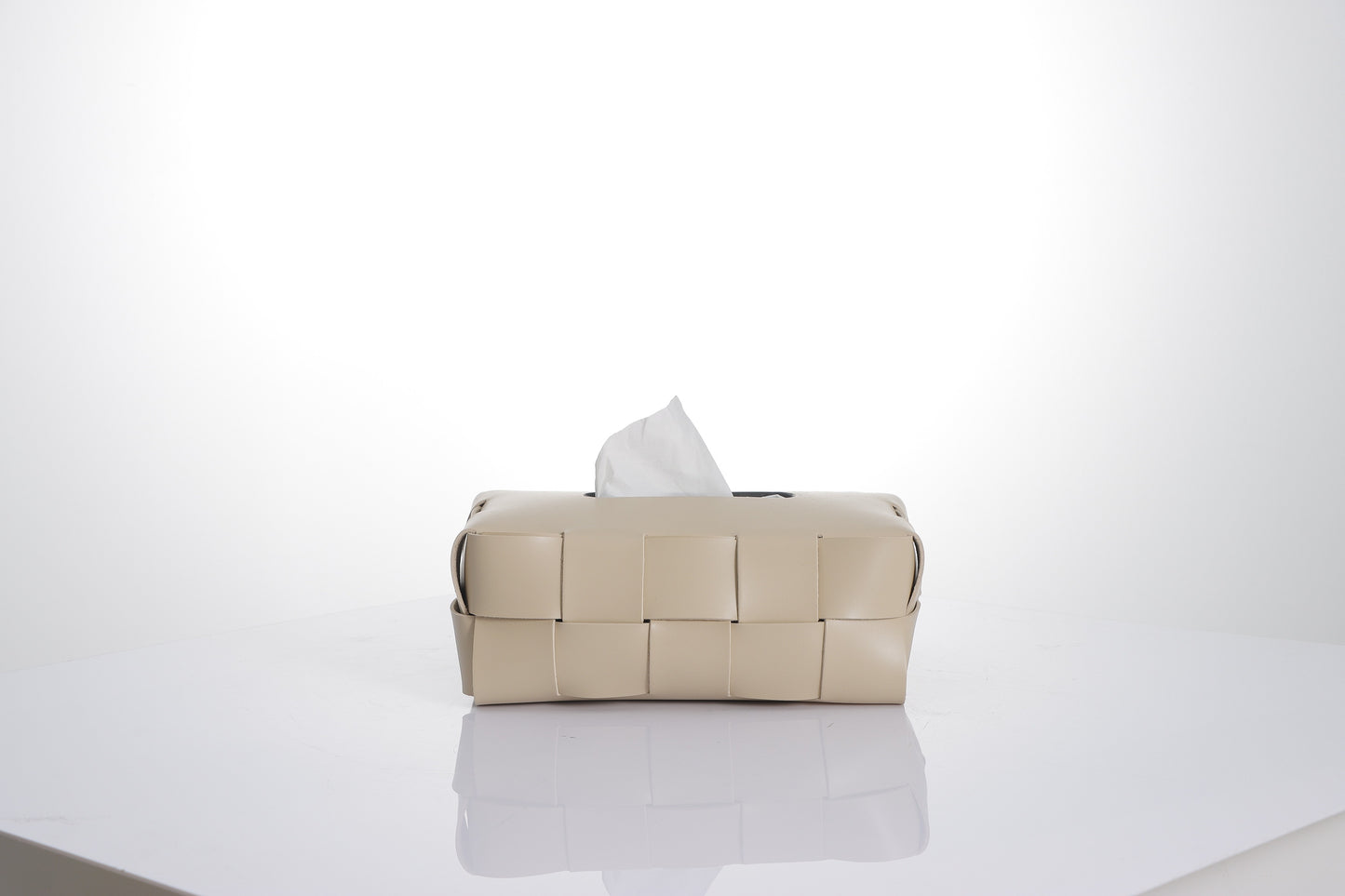 BEIGE PU LEATHER KNITTING TISSUE BOX-RECTANGULAR