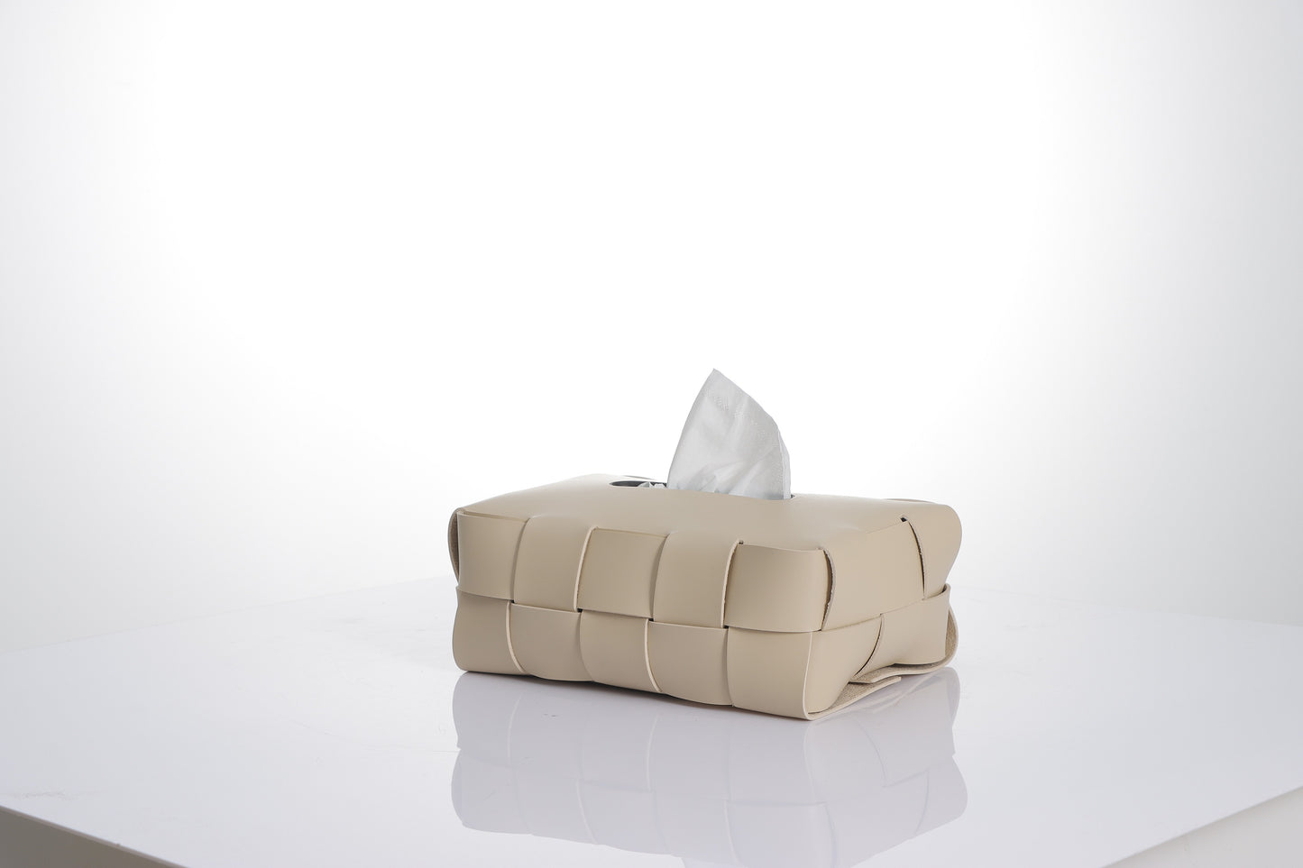 BEIGE PU LEATHER KNITTING TISSUE BOX-RECTANGULAR