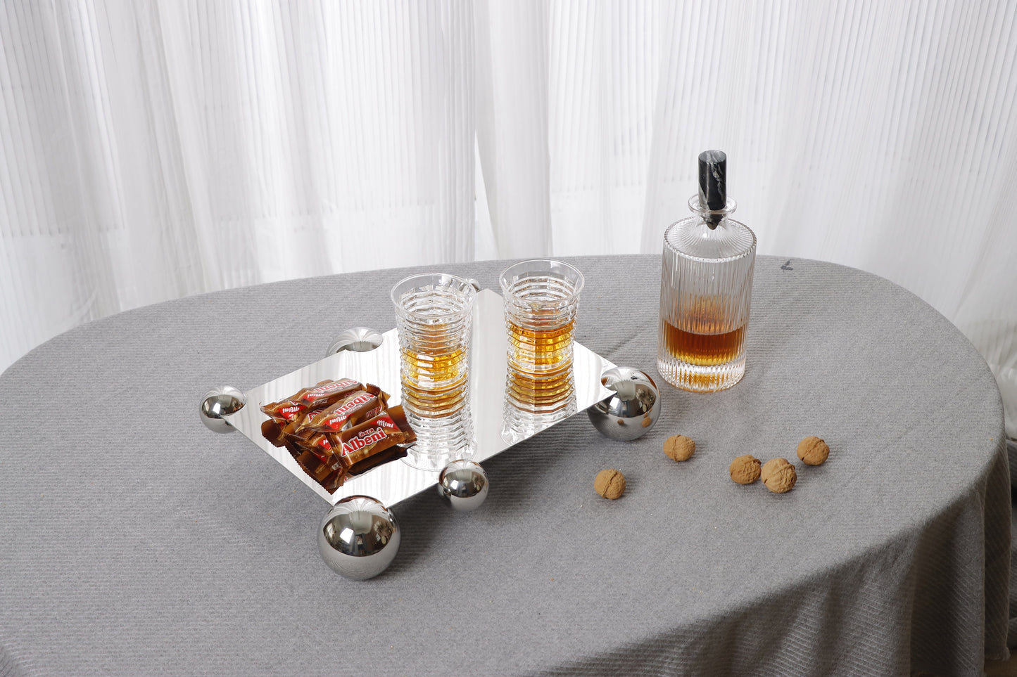 S/S Steel Silver Fancy Serving Tray
