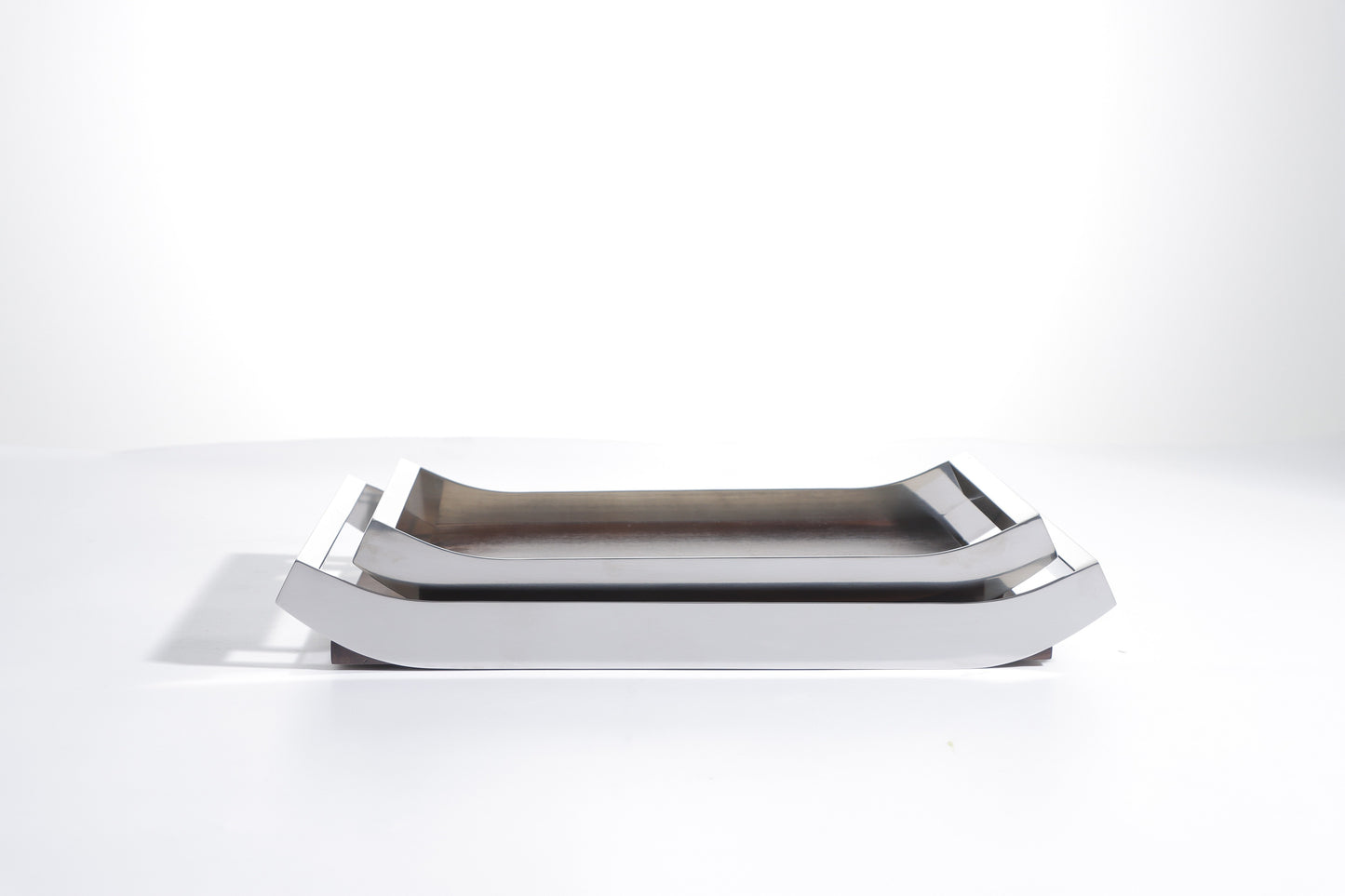 Silver & Walnut S/S Steel & Mdf Cambered Tray