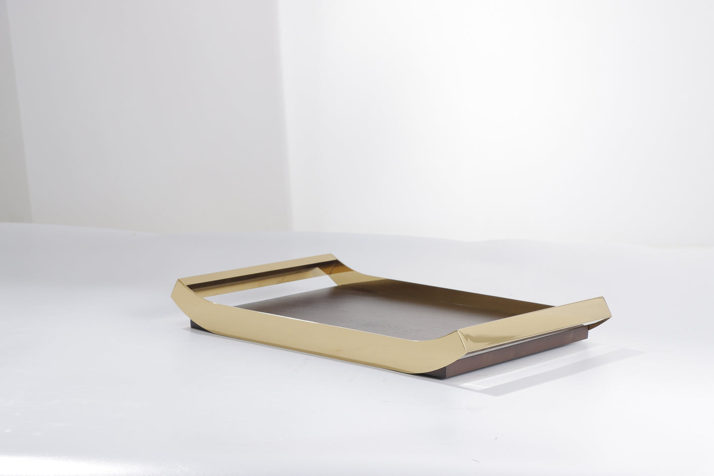 Brown S/S Steel & Mdf Serving Tray