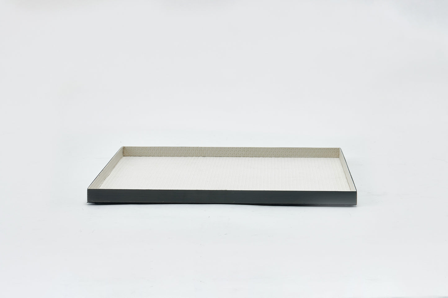 Beige & Brushed Gun Metal Pu Leather & S/S Steel Rectangular Tray