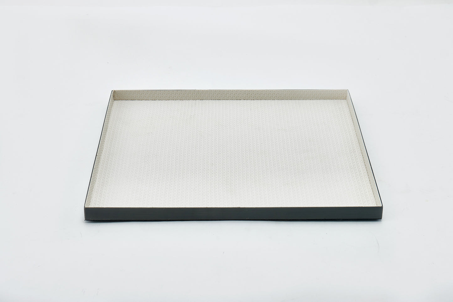 Beige & Brushed Gun Metal Pu Leather & S/S Steel Rectangular Tray