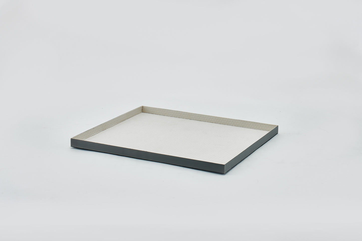 Beige & Brushed Gun Metal Pu Leather & S/S Steel Rectangular Tray