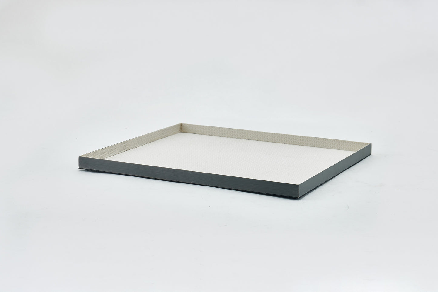 Beige & Brushed Gun Metal Pu Leather & S/S Steel Rectangular Tray