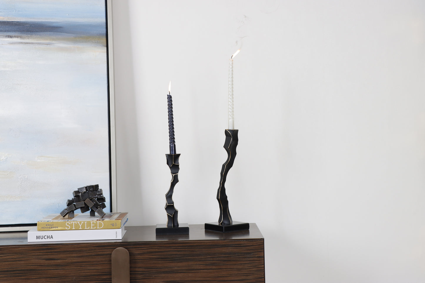 Black Resin & Marble Candle Holder