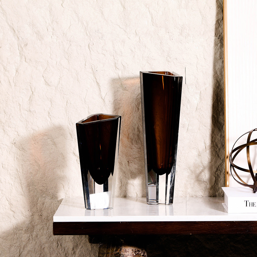 BROWN HAND-MADE GLASS VASE