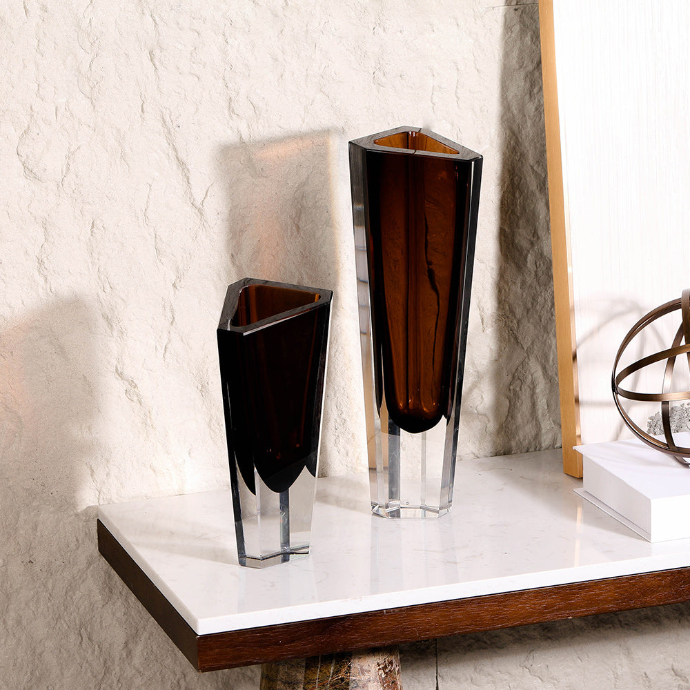 BROWN HAND-MADE GLASS VASE
