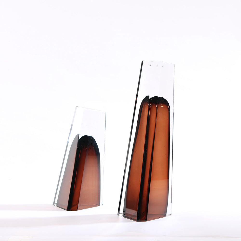 BROWN HAND-MADE GLASS VASE