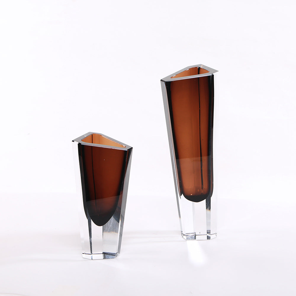 BROWN HAND-MADE GLASS VASE