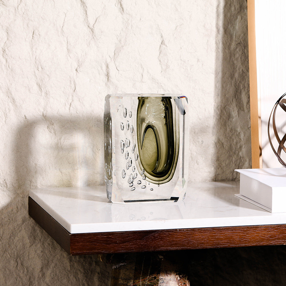 GREEN SQUARE HAND-MADE GLASS VASE